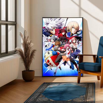 BlazBlue Cross Tag Battle poster on a living room wall