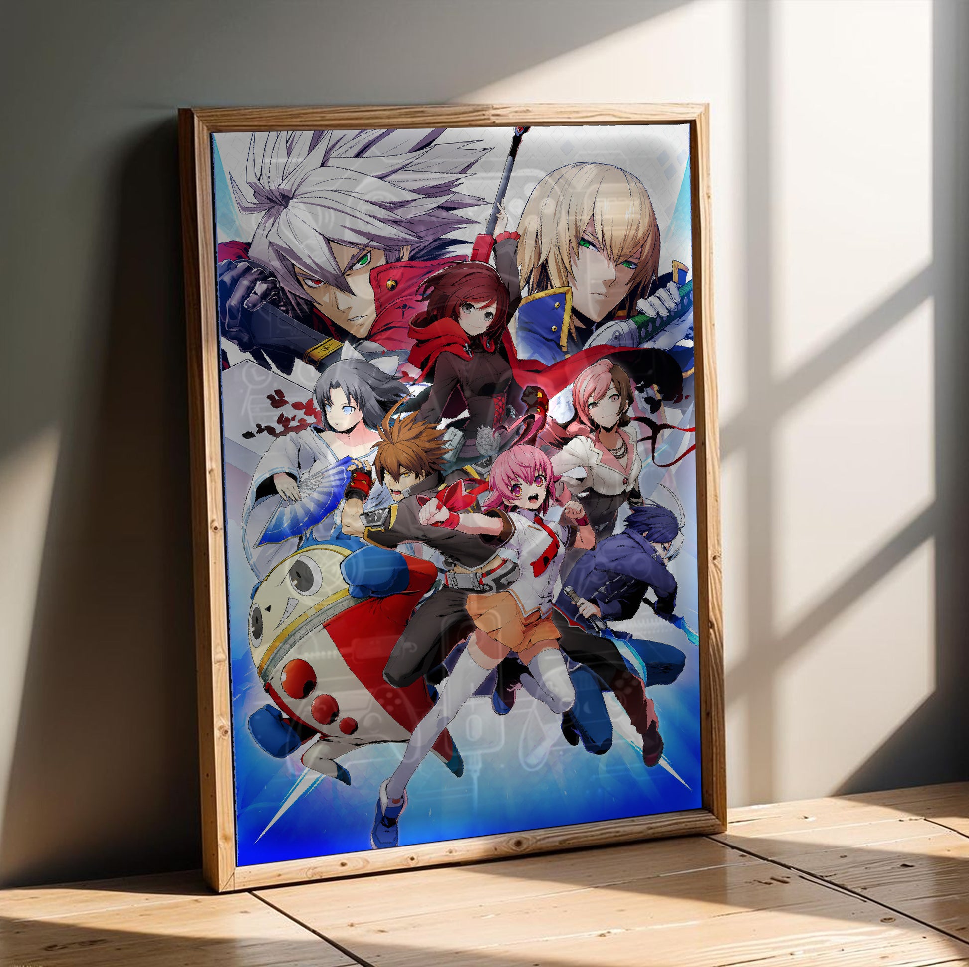 BlazBlue Cross Tag Battle poster in a modern interior