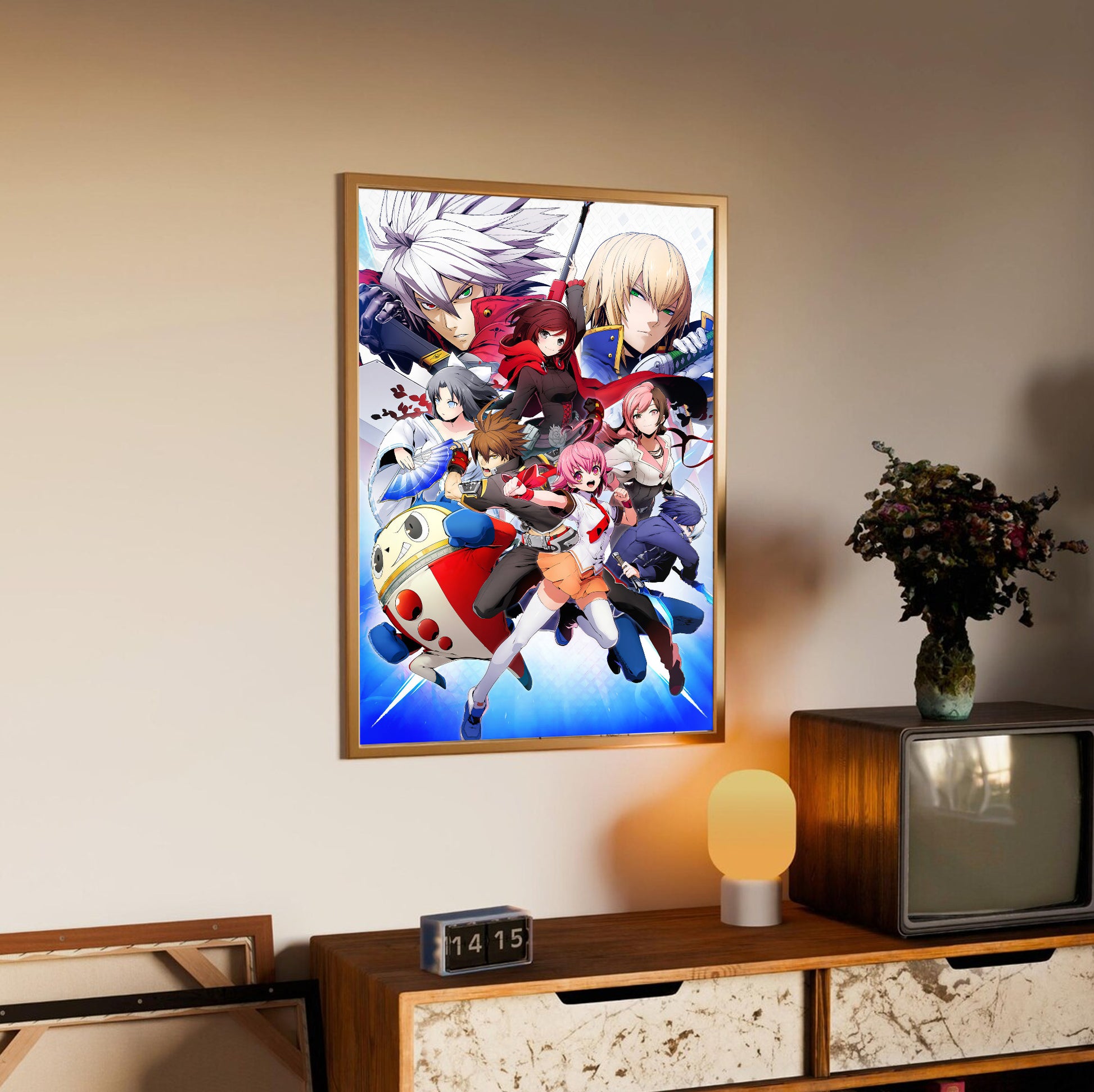 BlazBlue Cross Tag Battle poster styled on a gallery wall