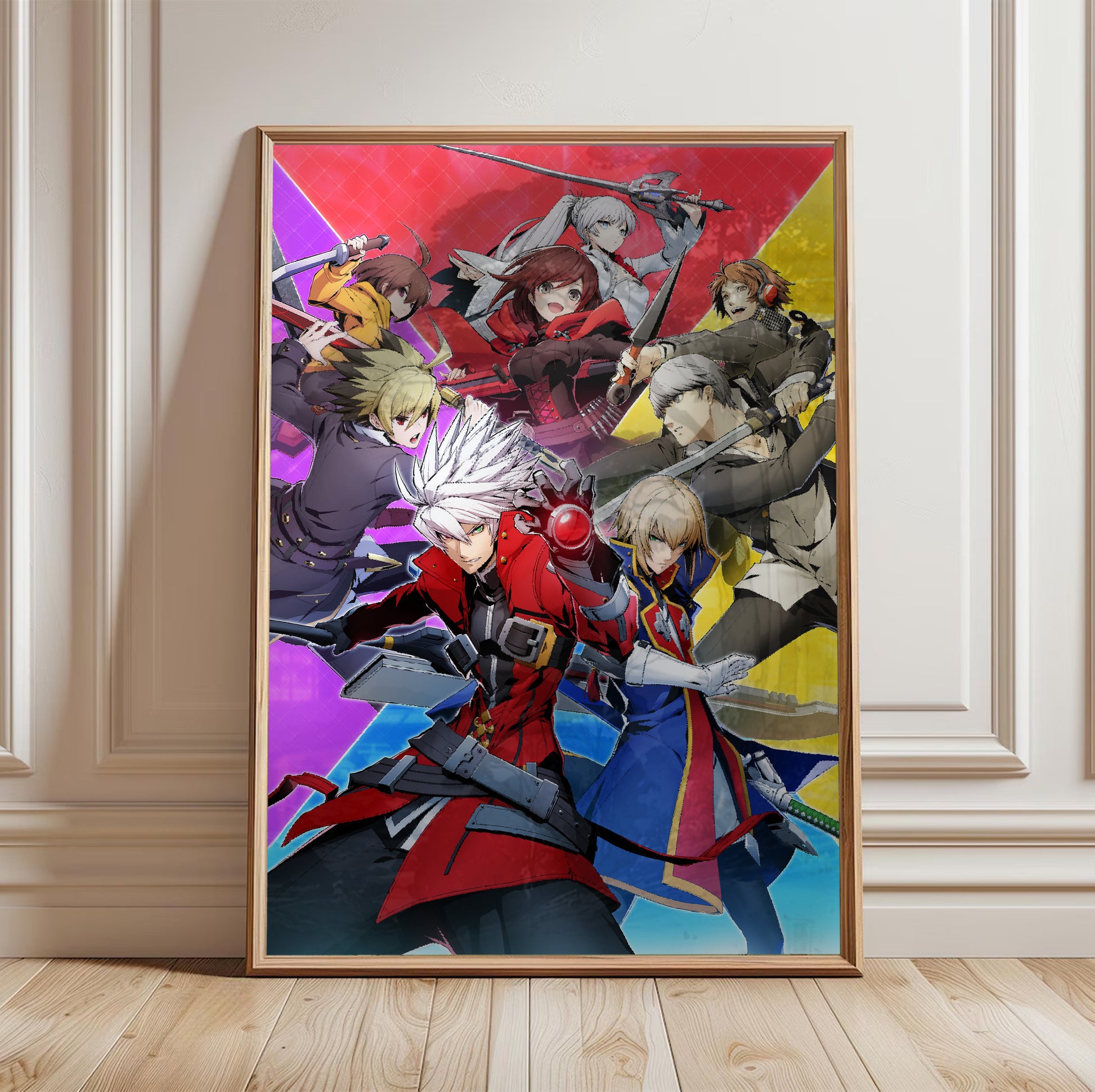 BlazBlue Cross Tag Battle key art poster in a framed room setting