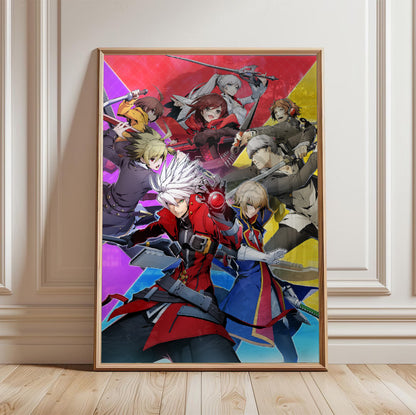 BlazBlue Cross Tag Battle key art poster in a framed room setting