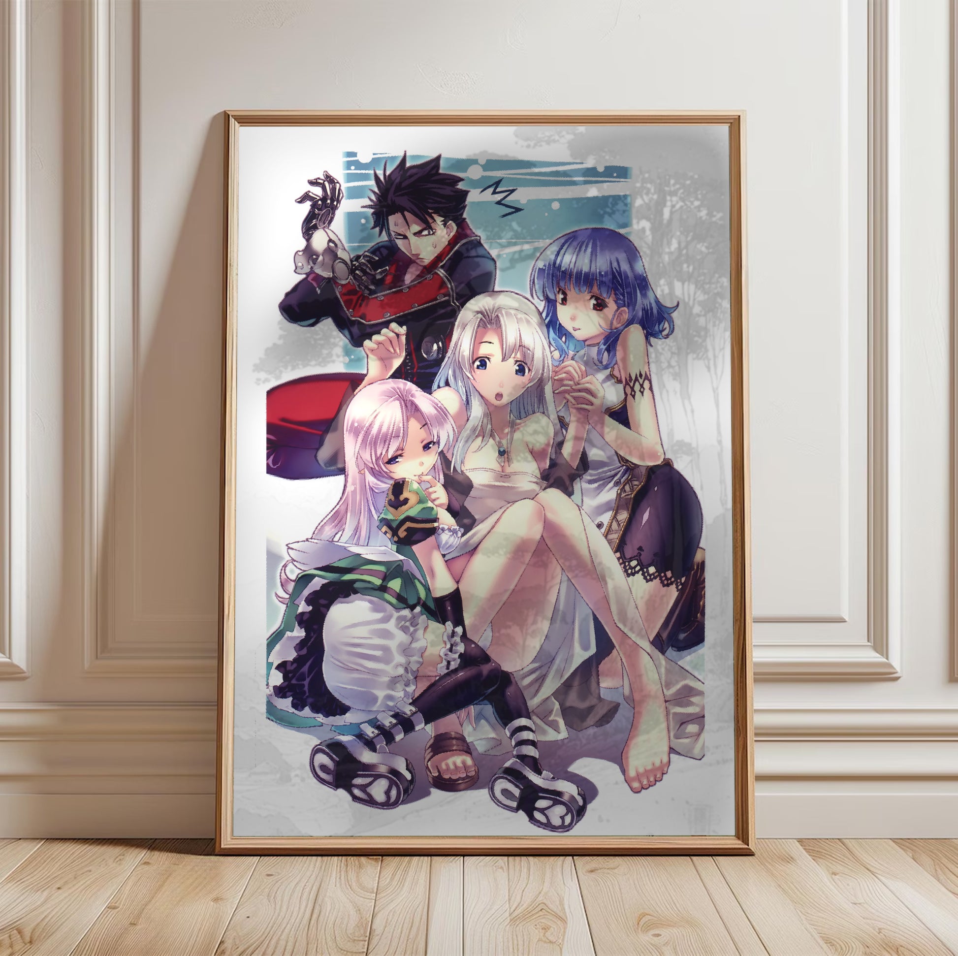 Blazing Souls illustration poster in a framed room setting