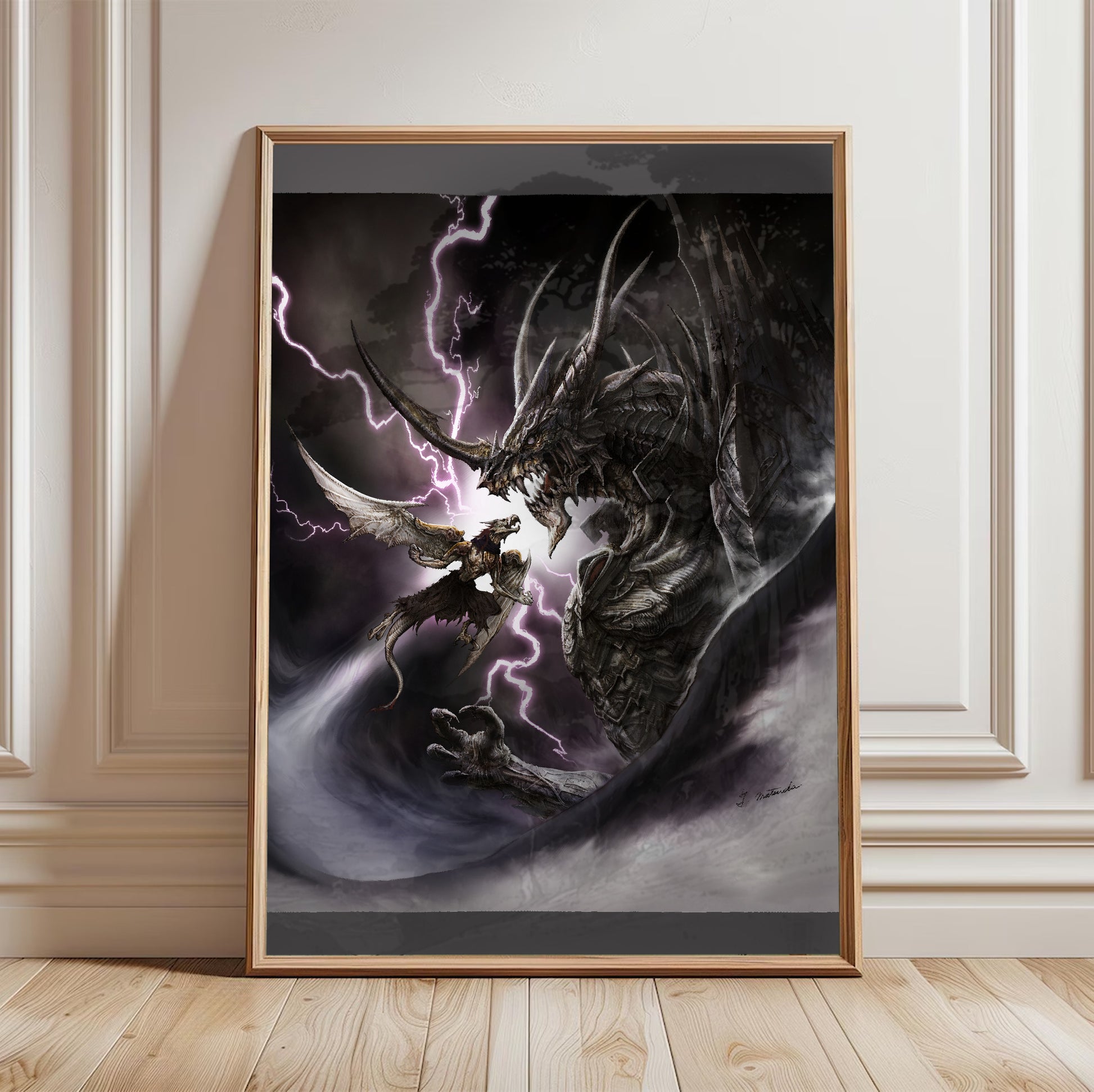 Blood of Bahamut poster in a framed room setting