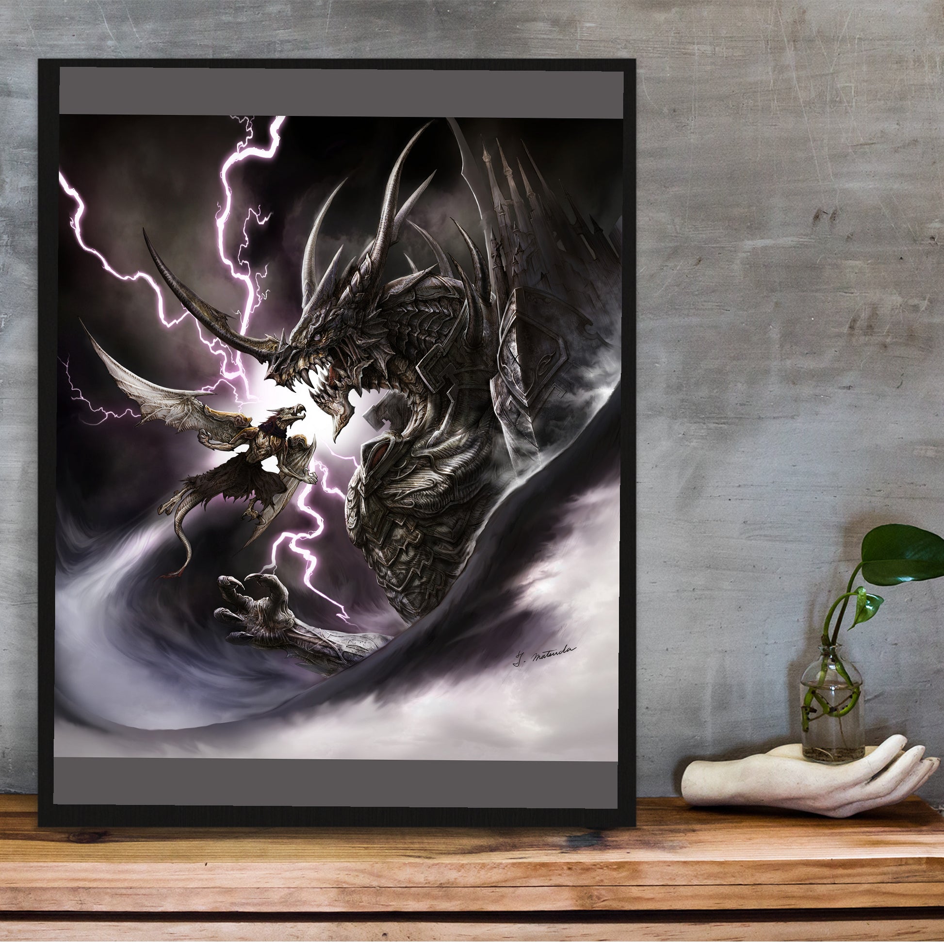 Blood of Bahamut poster hung above a desk