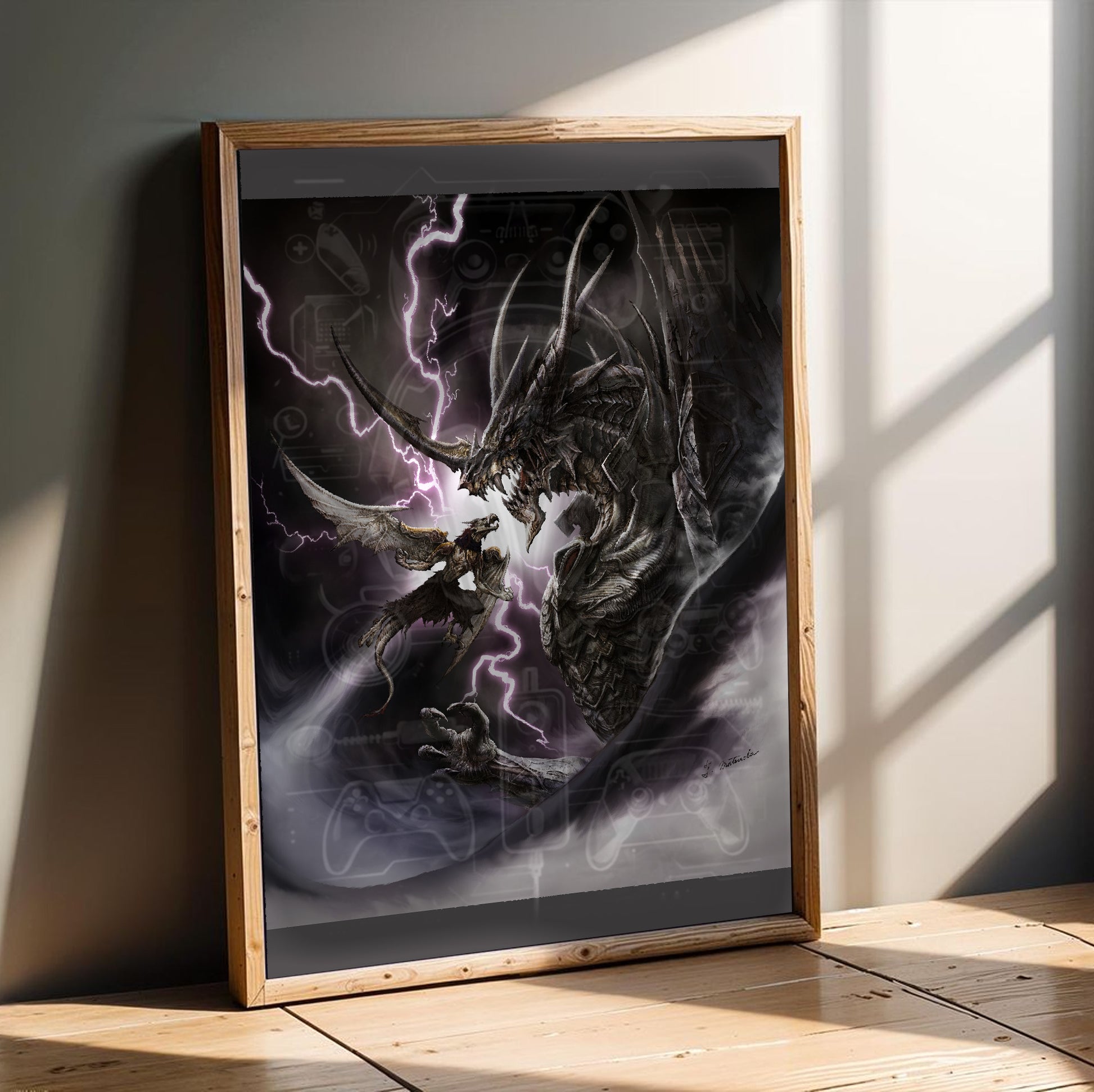 Blood of Bahamut poster in a modern interior