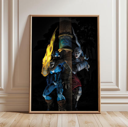 Legacy of Kain Kain and Raziel poster in a framed room setting