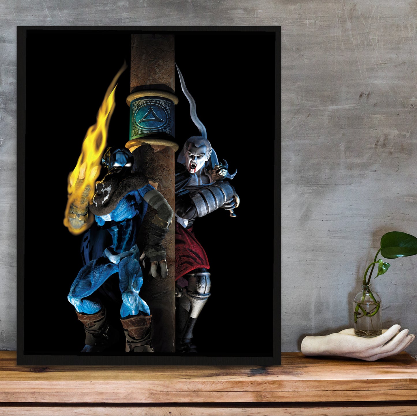 Legacy of Kain Kain and Raziel poster hung above a desk
