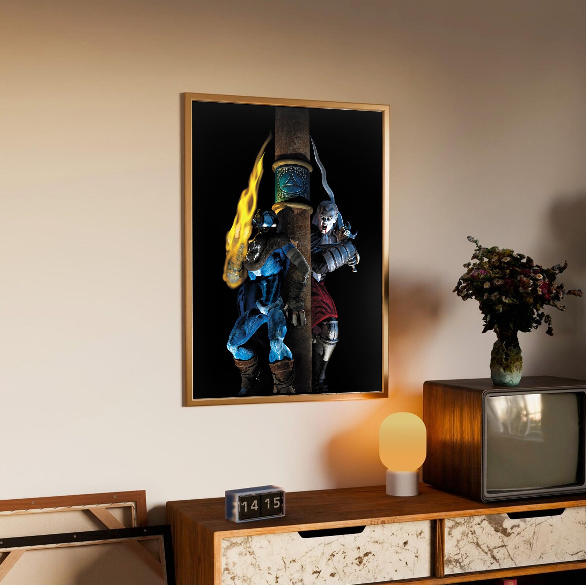 Legacy of Kain Kain and Raziel poster styled on a gallery wall
