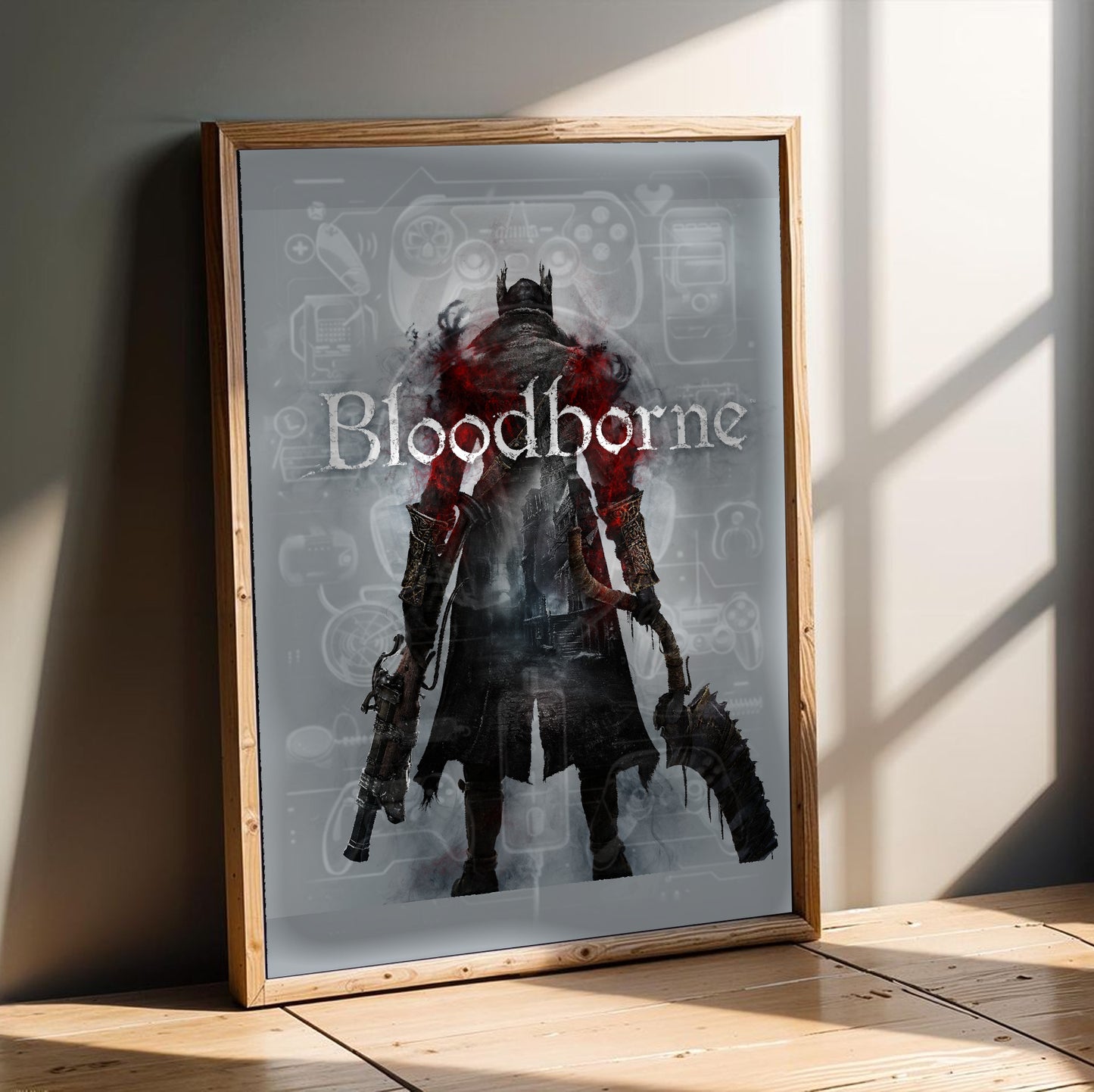 Bloodborne box art poster in a modern interior