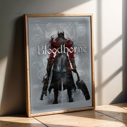 Bloodborne box art poster in a modern interior