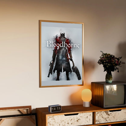 Bloodborne box art poster styled on a gallery wall