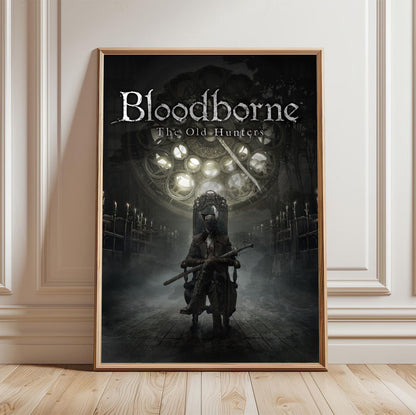 Bloodborne The Old Hunters poster in a framed room setting