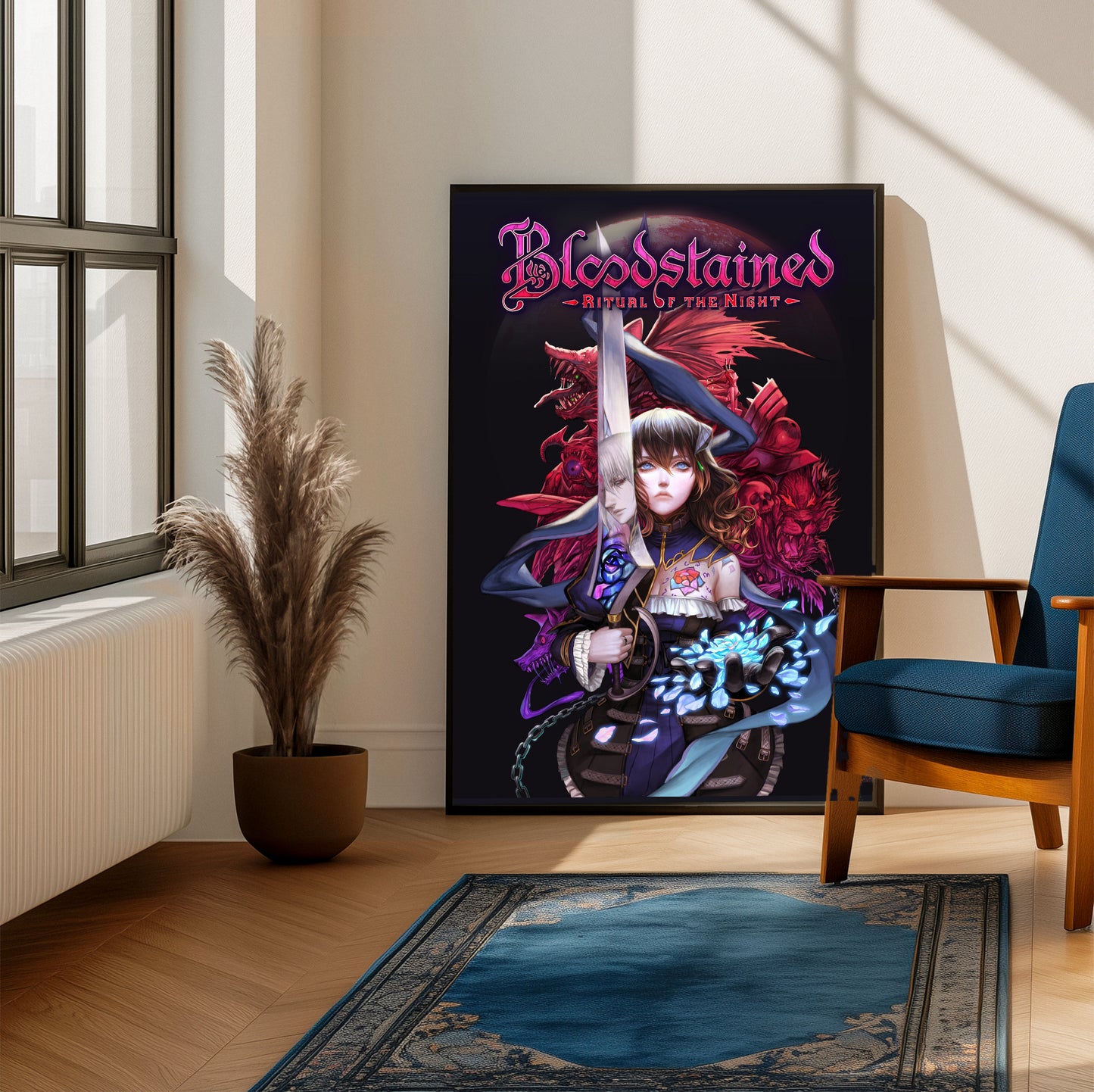 Bloodstained Ritual of the Night poster on a living room wall