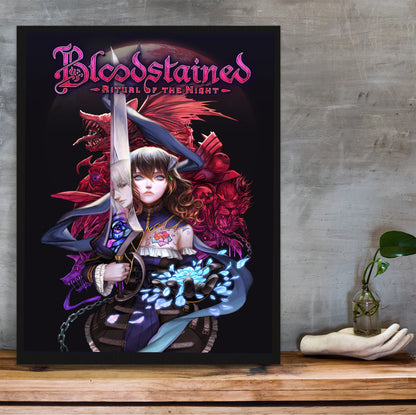 Bloodstained Ritual of the Night poster hung above a desk