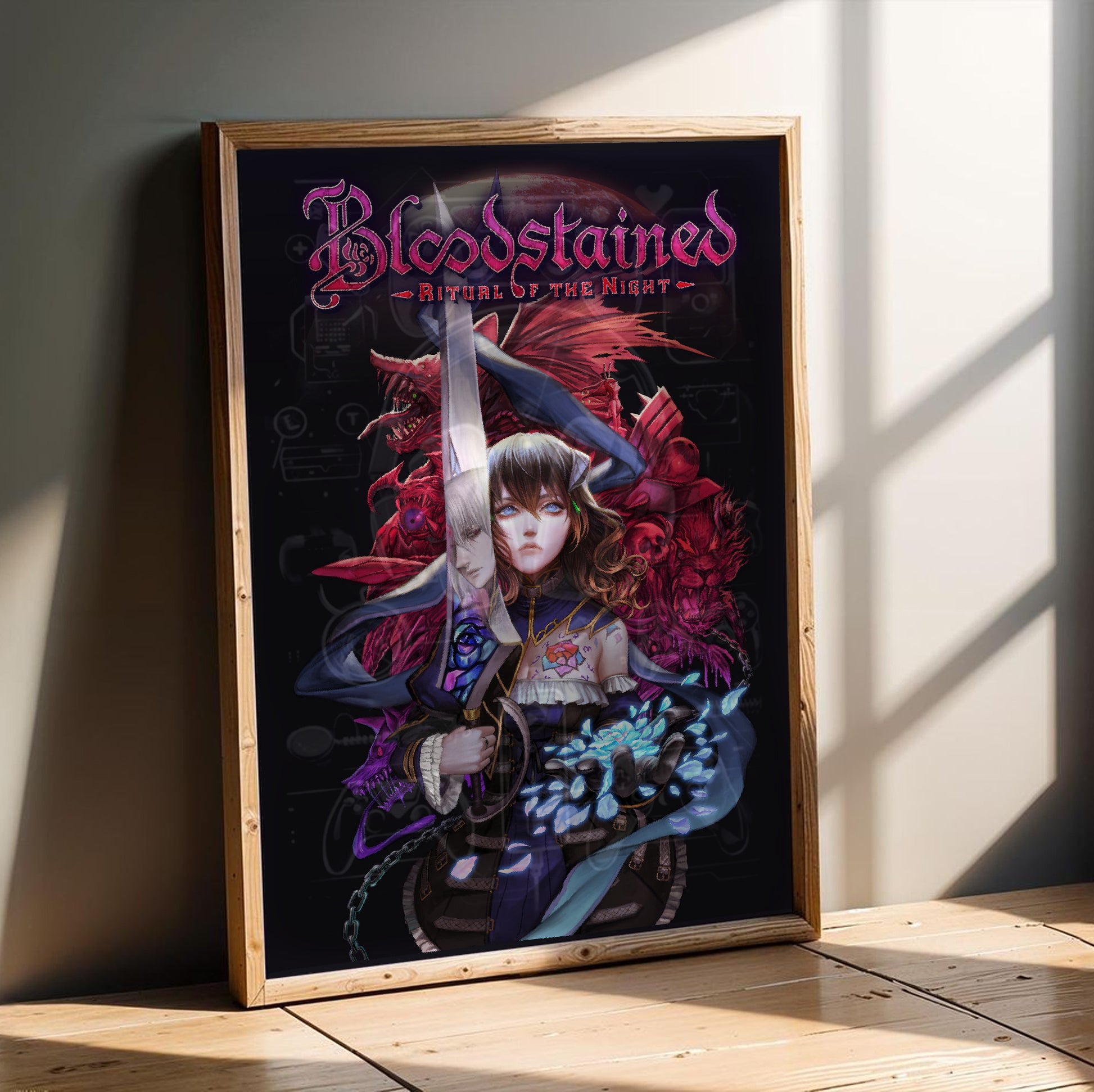 Bloodstained Ritual of the Night poster in a modern interior