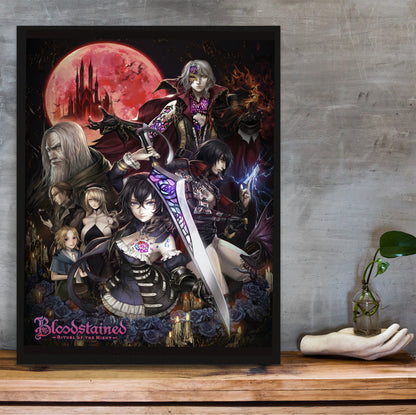 Bloodstained Ritual of the Night key art poster hung above a desk