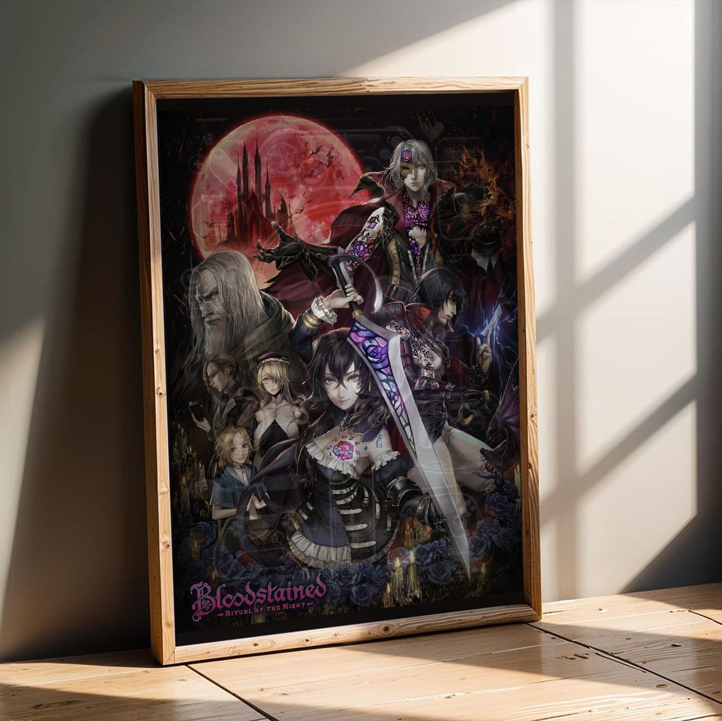 Bloodstained Ritual of the Night key art poster in a modern interior