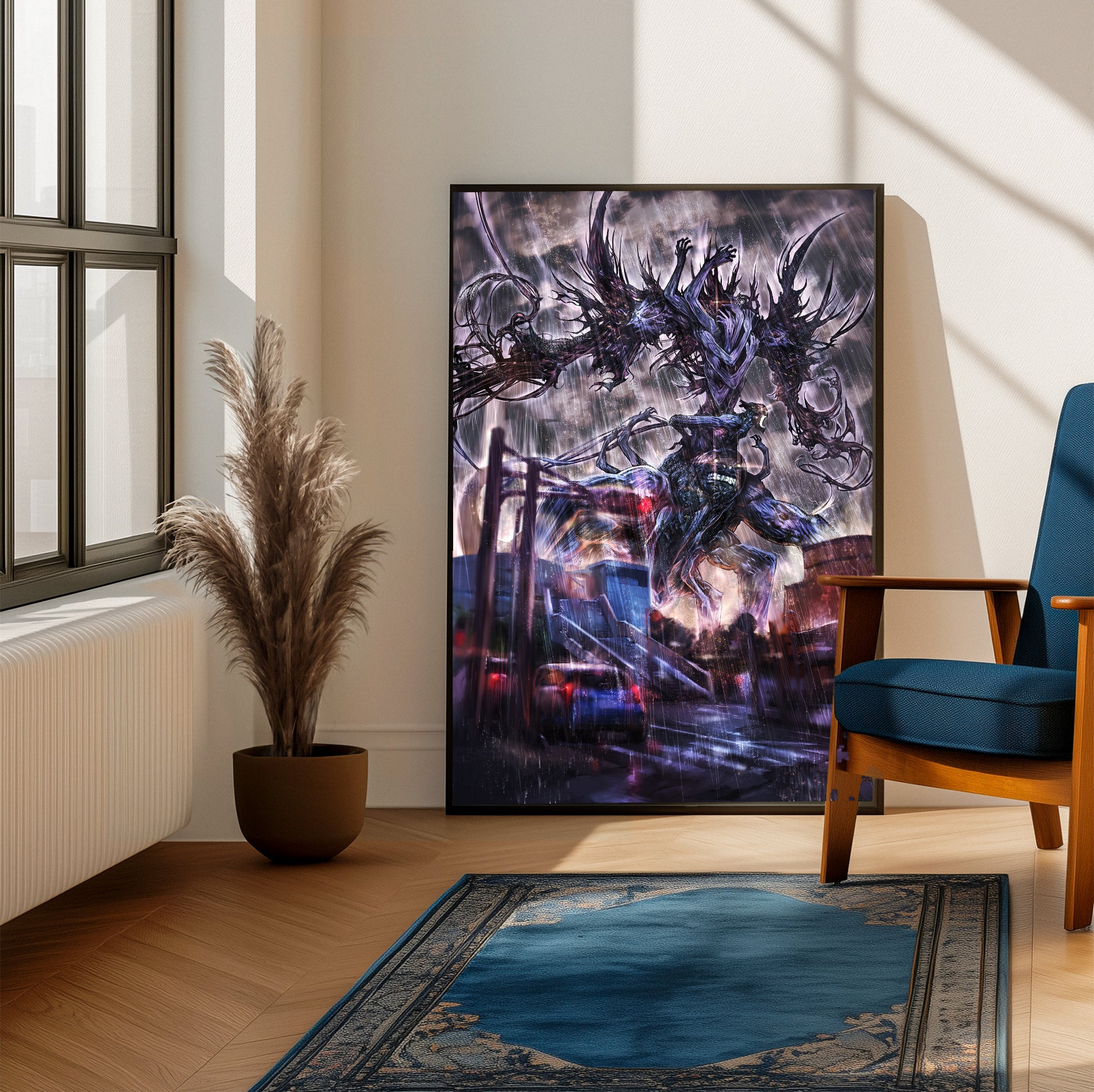 Blue Reflection Yesod poster on a living room wall
