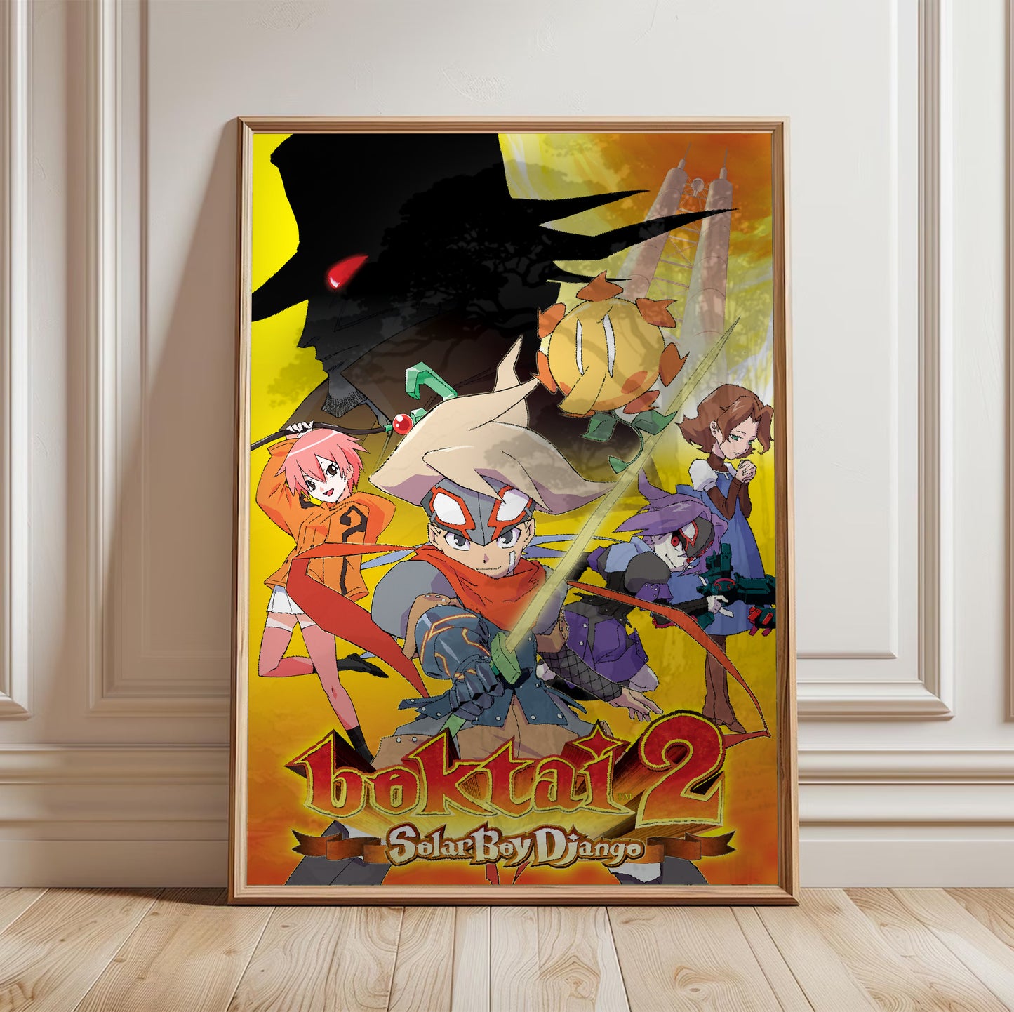 Boktai 2 Solar Boy Django poster in a framed room setting
