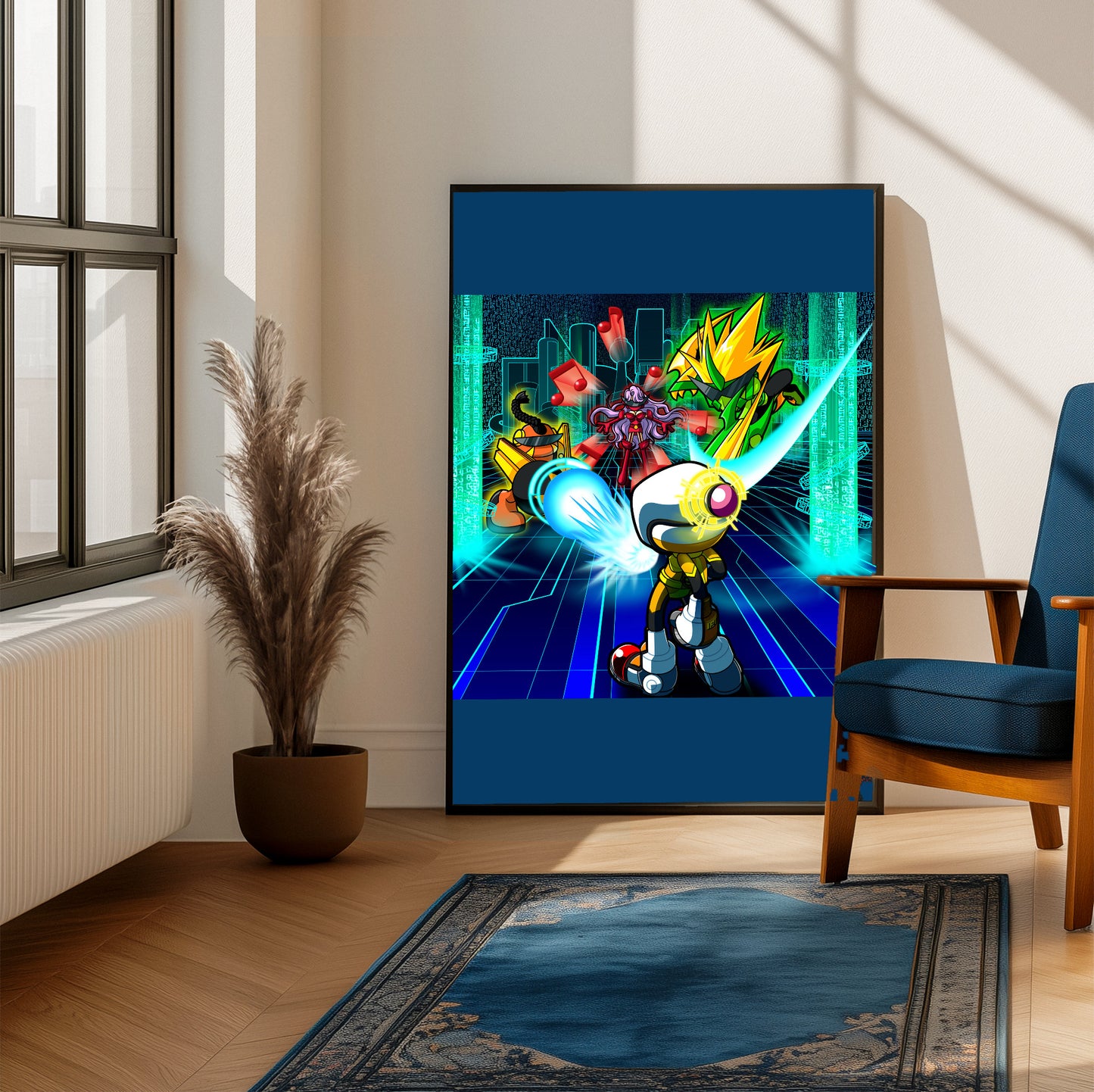 Bomberman 2 artwork poster on a living room wall