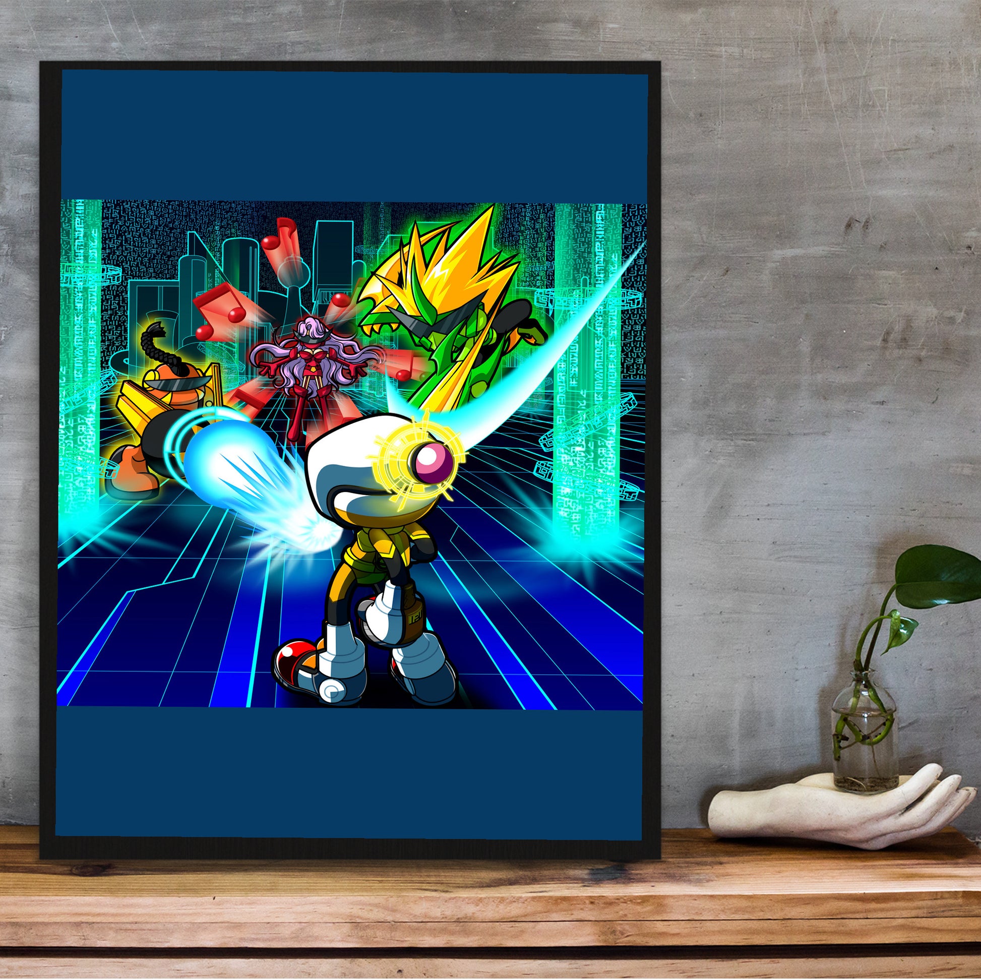 Bomberman 2 artwork poster hung above a desk