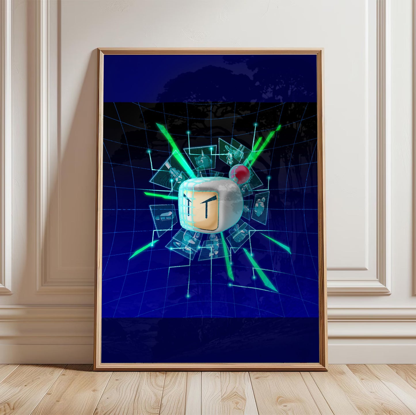 Bomberman 2 artwork poster in a framed room setting