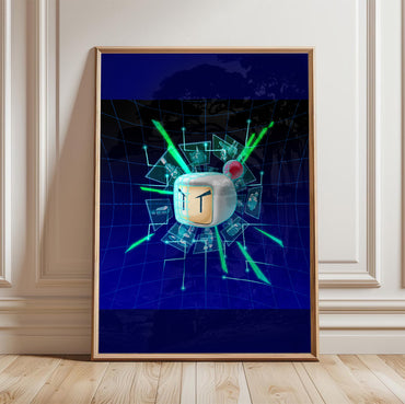 Bomberman 2 artwork poster in a framed room setting
