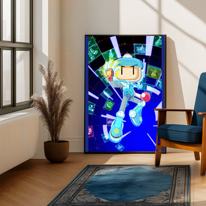 Bomberman 2 cover art poster on a living room wall