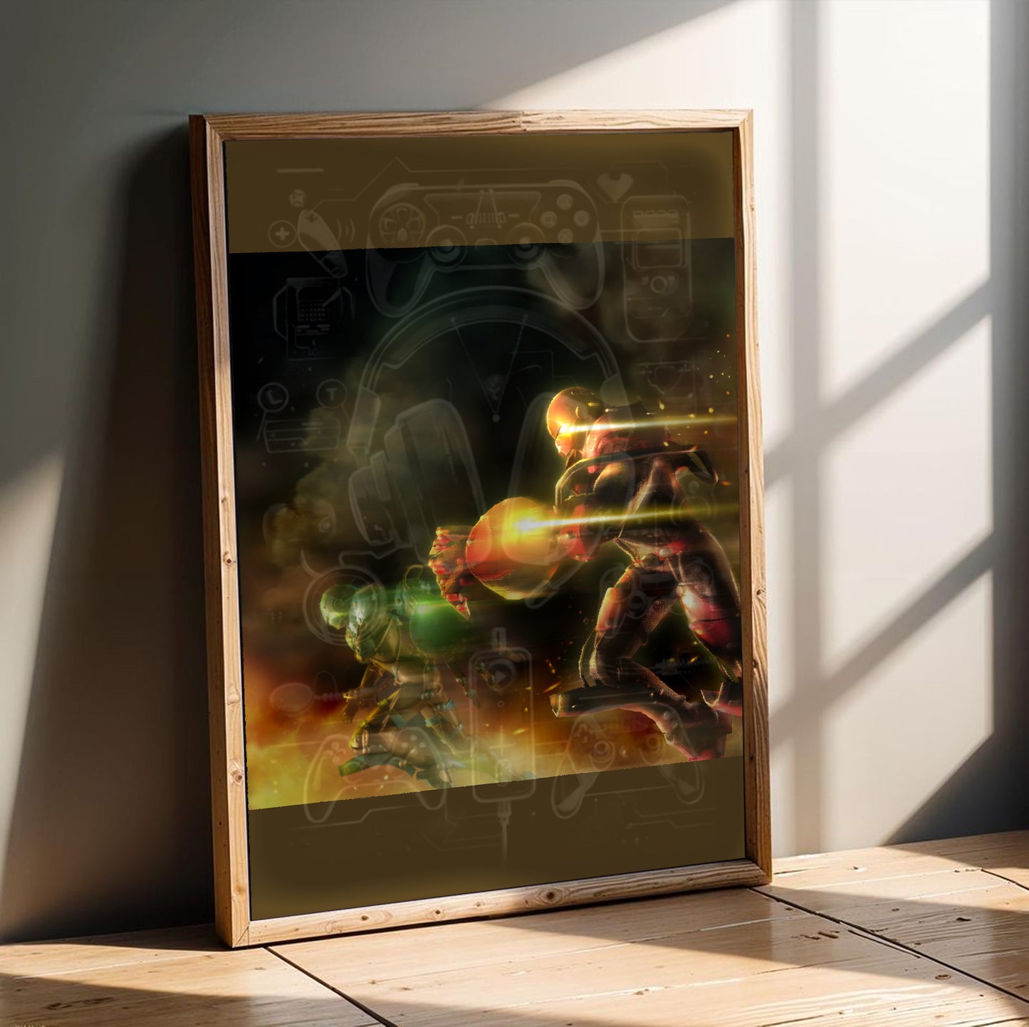 Bomberman Act Zero green vs red poster in a modern interior