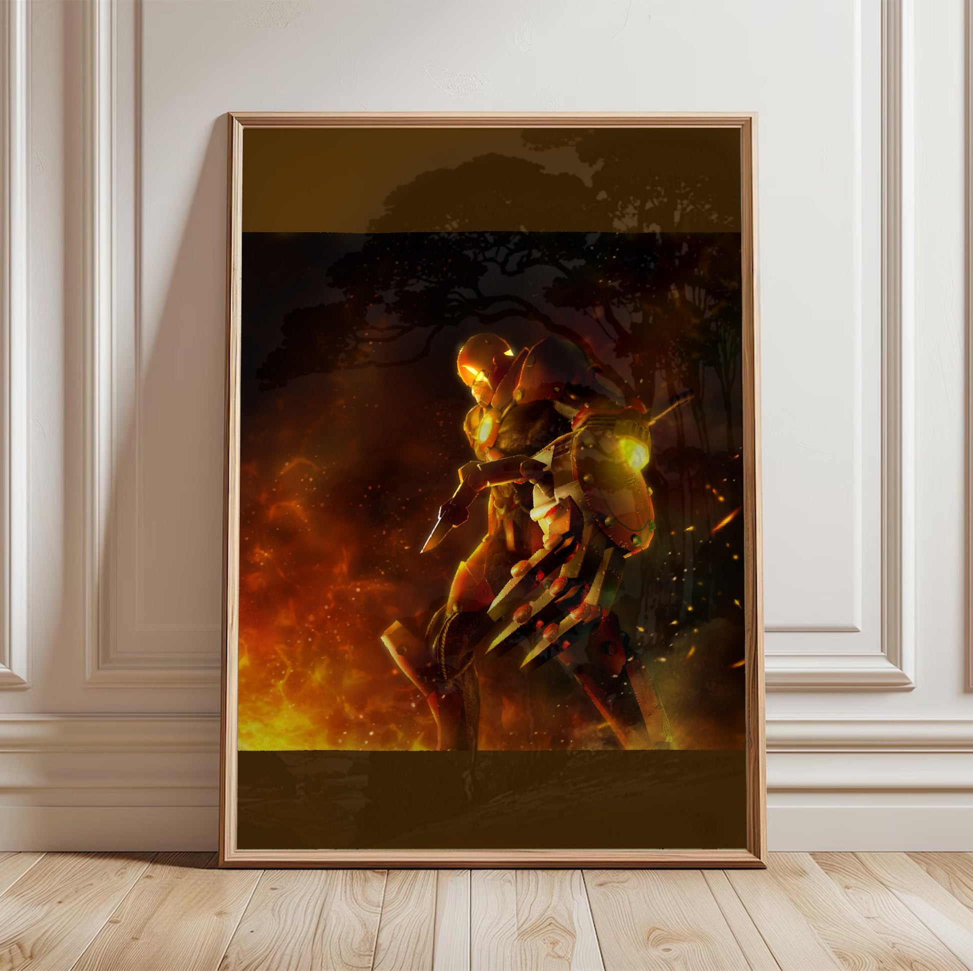 Bomberman Act Zero promo artwork poster in a framed room setting