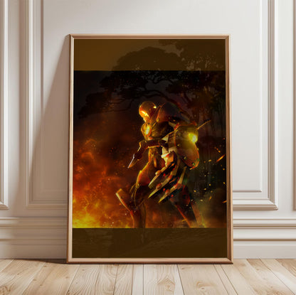 Bomberman Act Zero promo artwork poster in a framed room setting