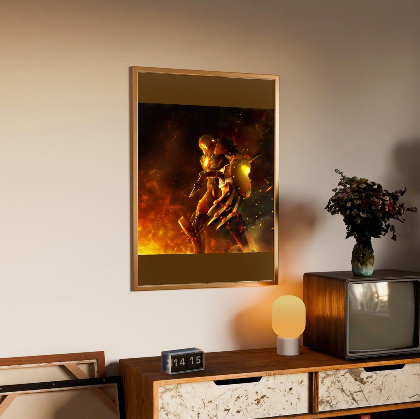 Bomberman Act Zero promo artwork poster styled on a gallery wall