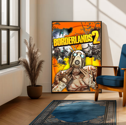 Borderlands 2 cover art poster on a living room wall