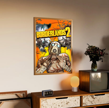Borderlands 2 cover art poster styled on a gallery wall