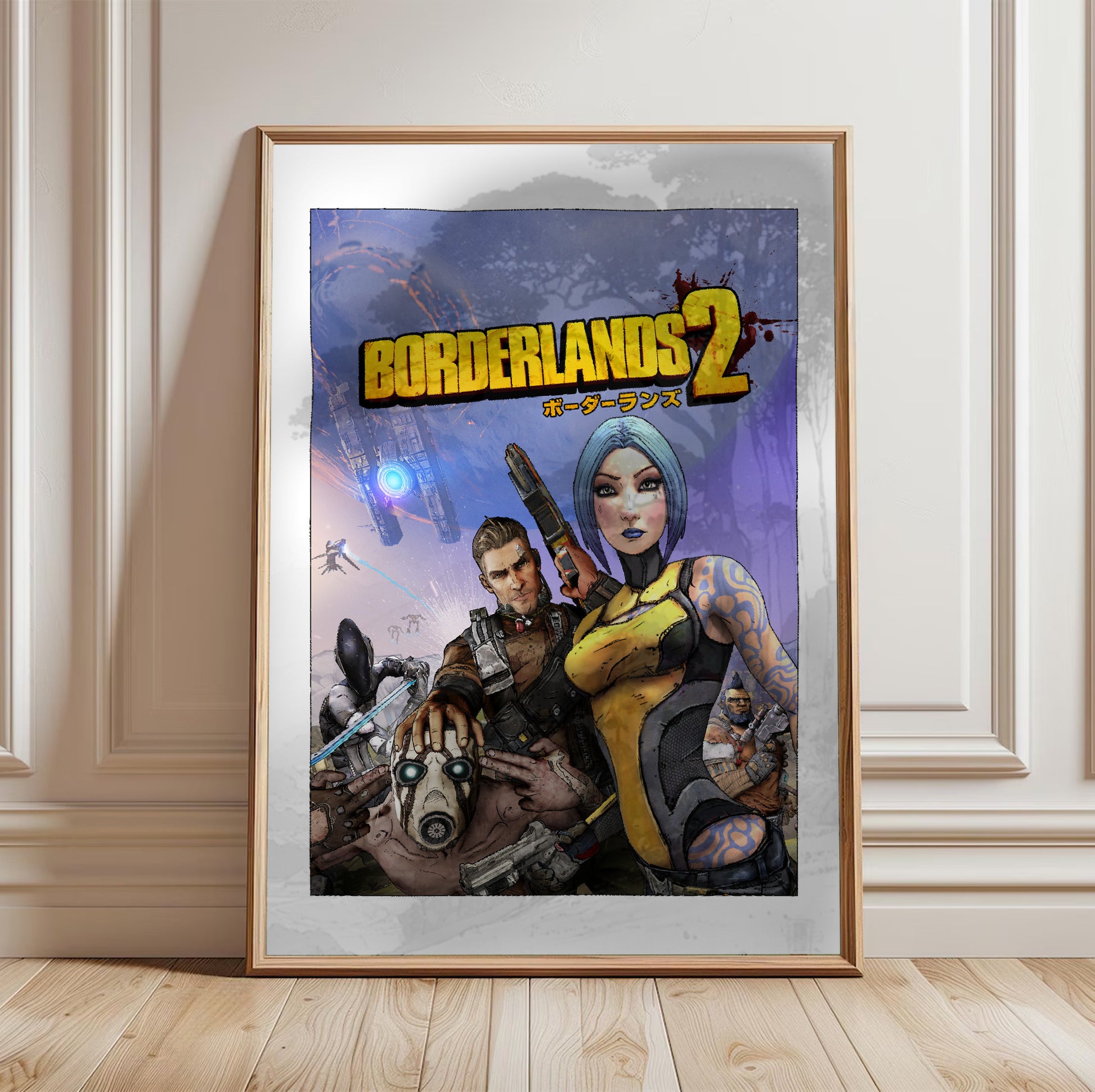 Borderlands 2 key art poster in a framed room setting