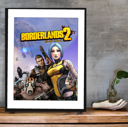 Borderlands 2 key art poster hung above a desk