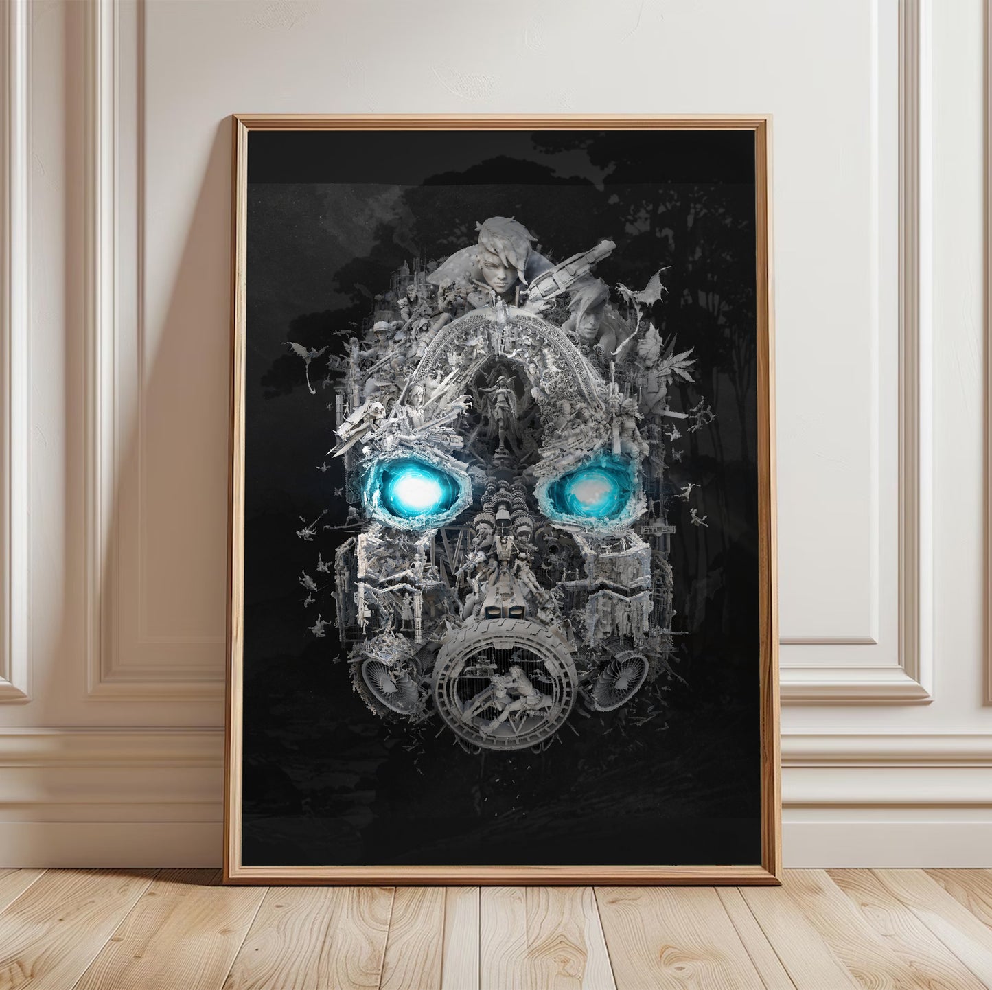 Borderlands 3 Mask of Mayhem poster in a framed room setting