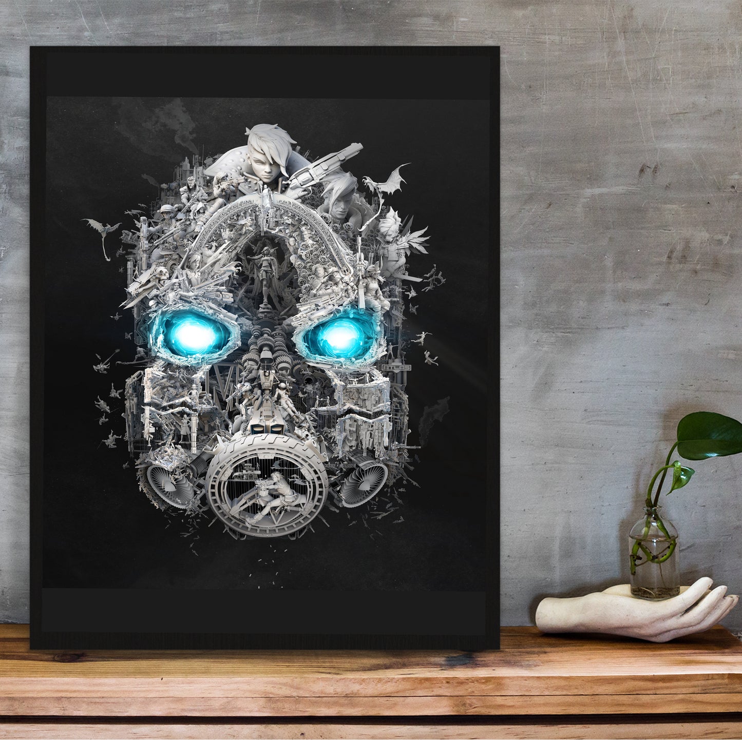 Borderlands 3 Mask of Mayhem poster hung above a desk
