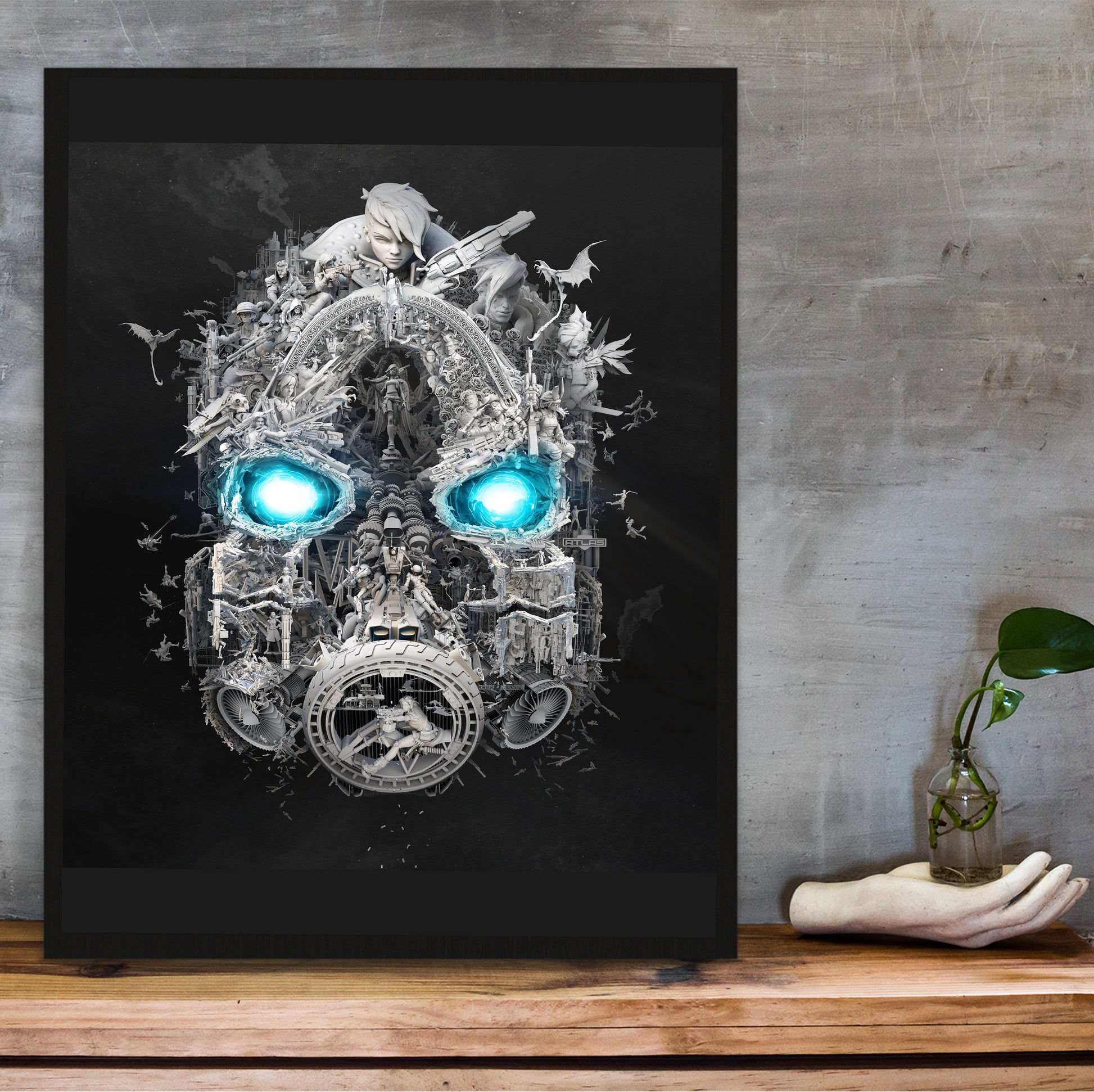 Borderlands 3 Mask of Mayhem poster hung above a desk