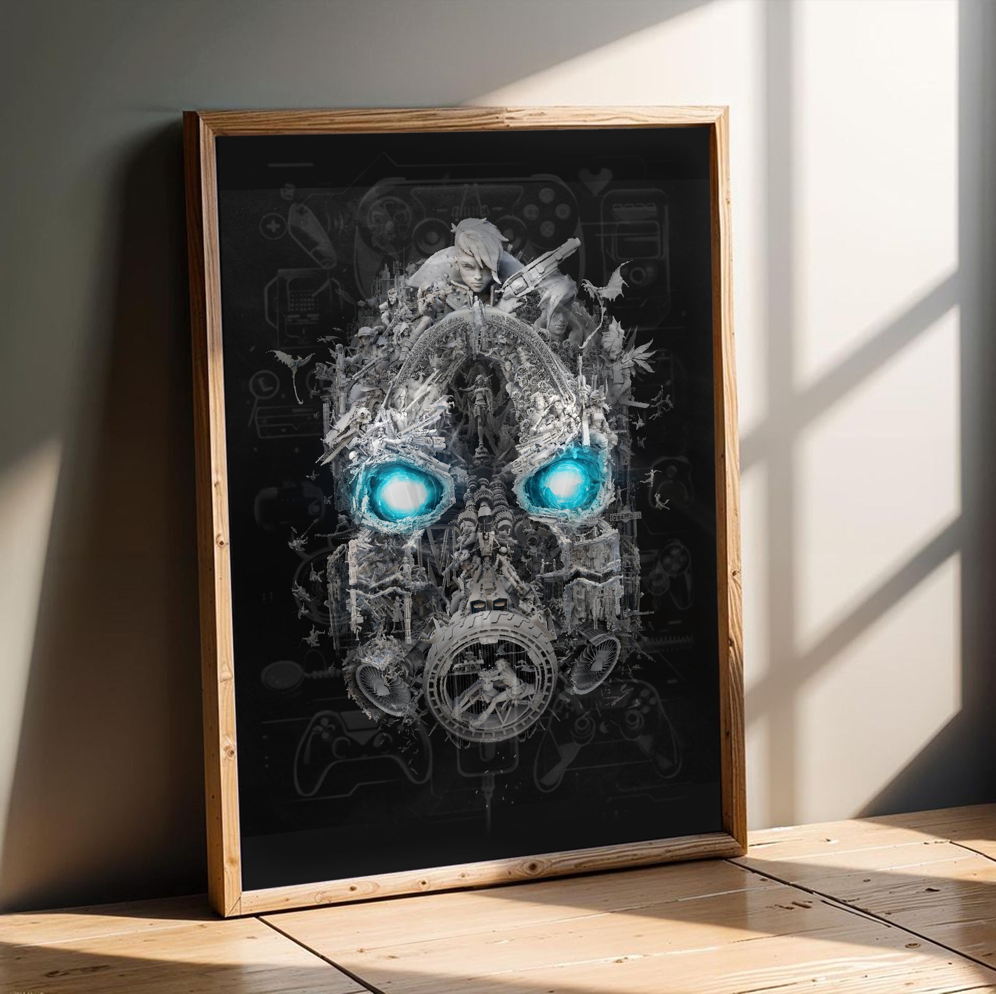 Borderlands 3 Mask of Mayhem poster in a modern interior