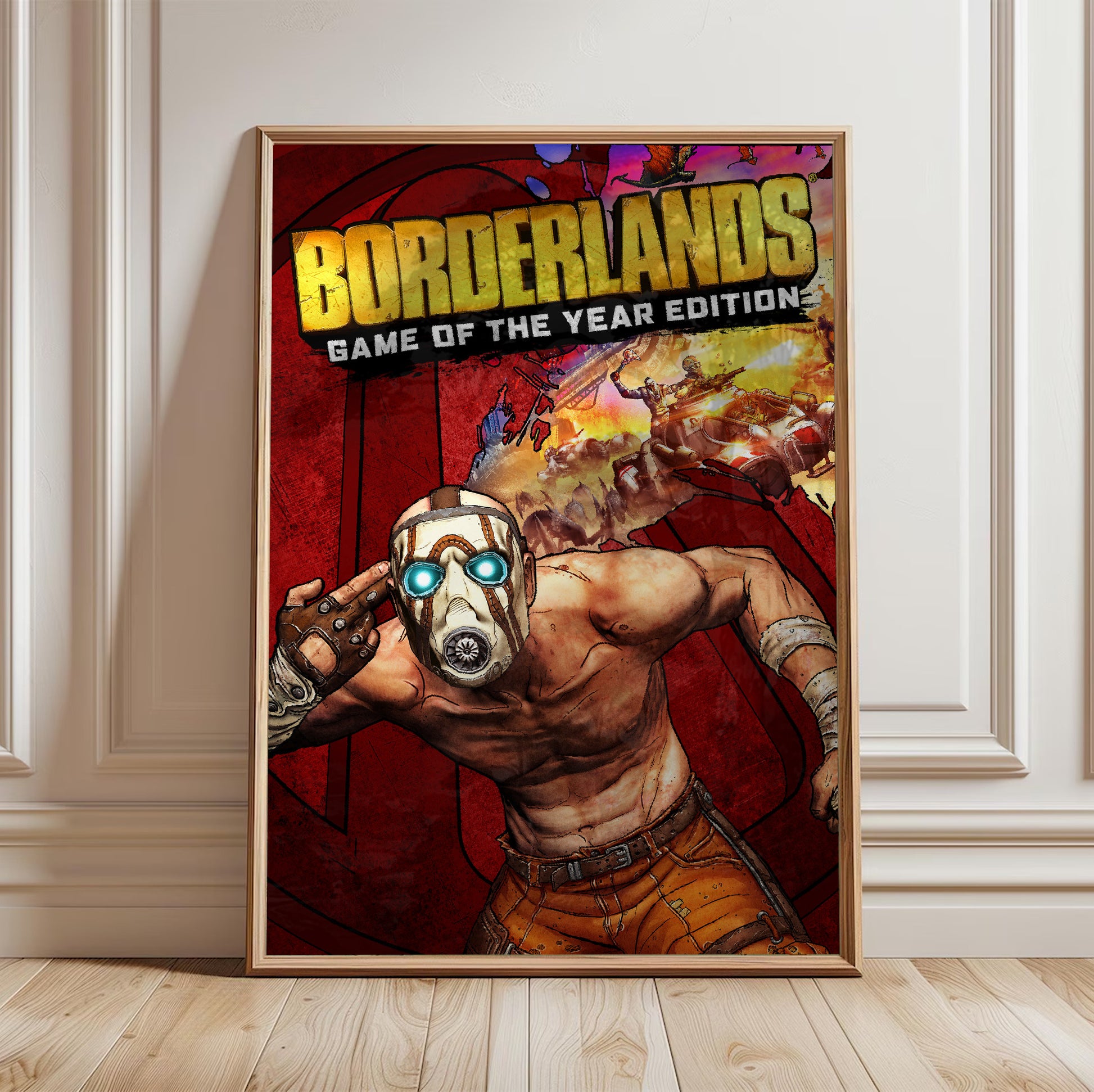 Borderlands Game of the Year Edition poster in a framed room setting
