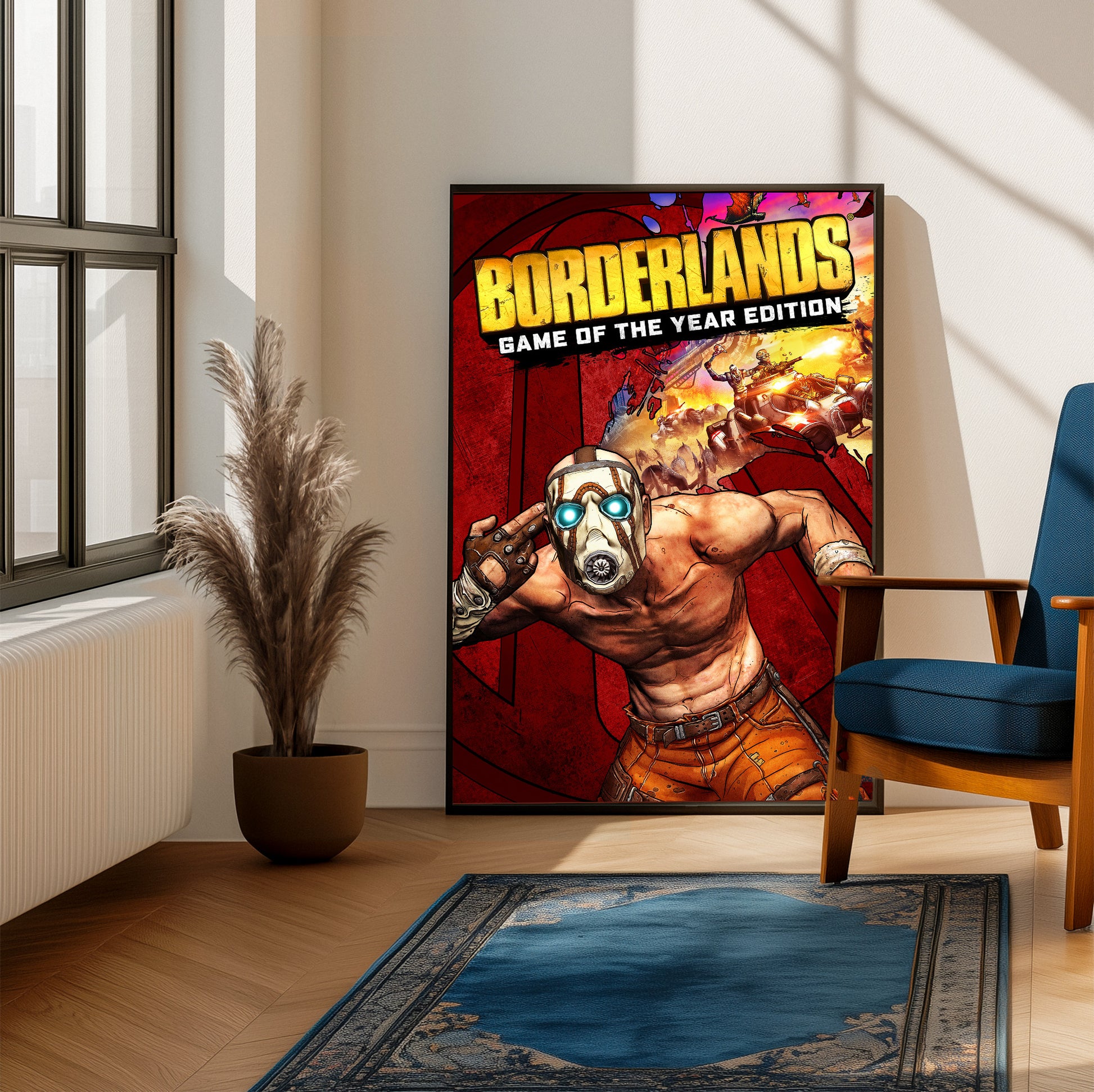 Borderlands Game of the Year Edition poster on a living room wall