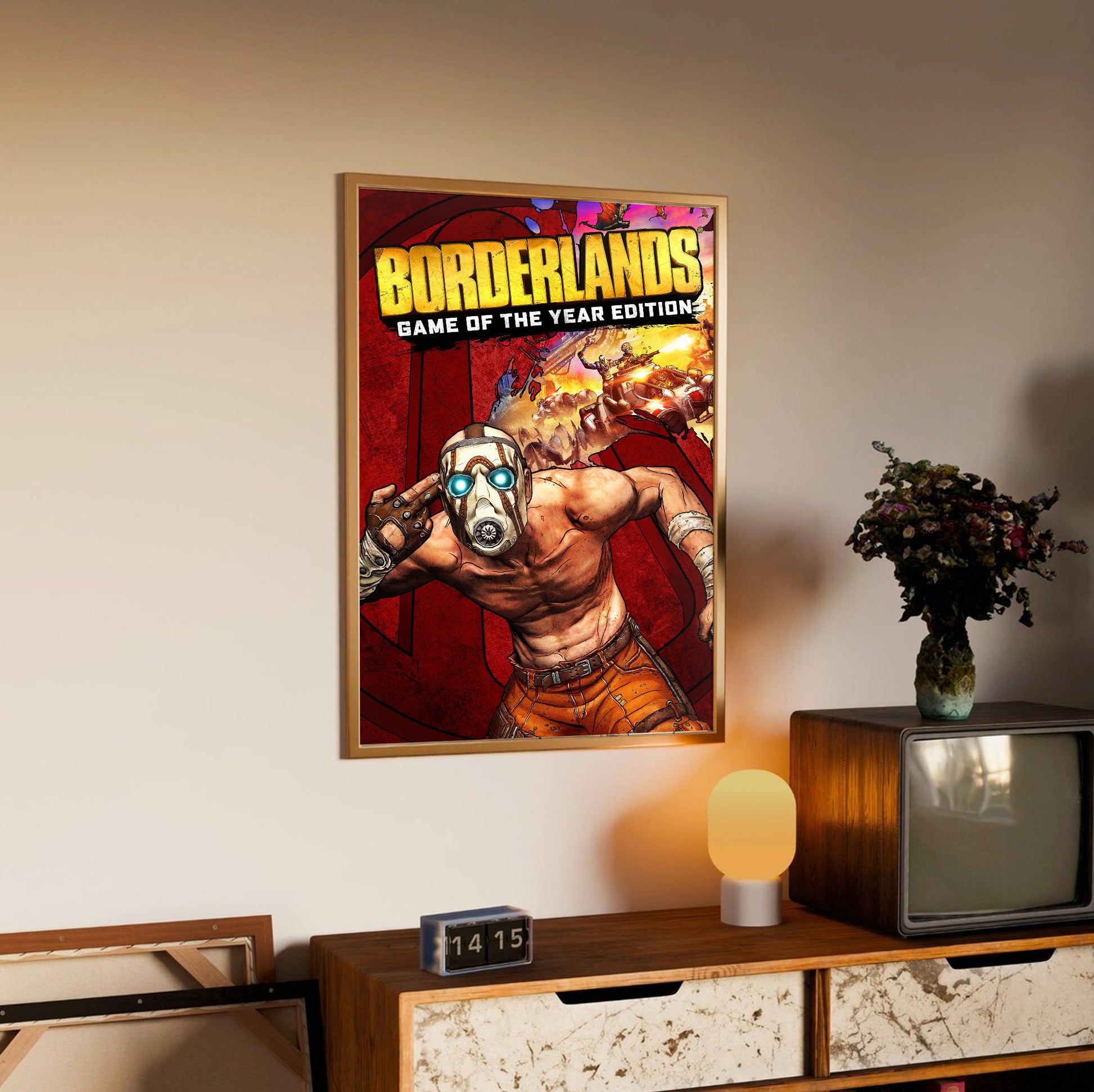 Borderlands Game of the Year Edition poster styled on a gallery wall