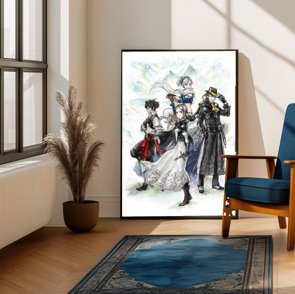 Bravely Default II poster on a living room wall