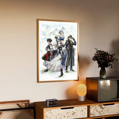 Bravely Default II poster styled on a gallery wall