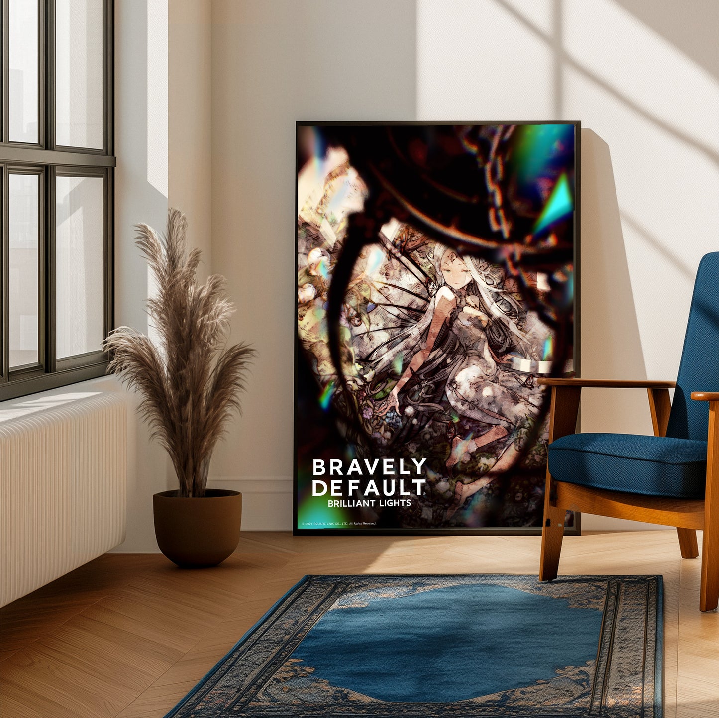 Bravely Default Brilliant Lights poster on a living room wall