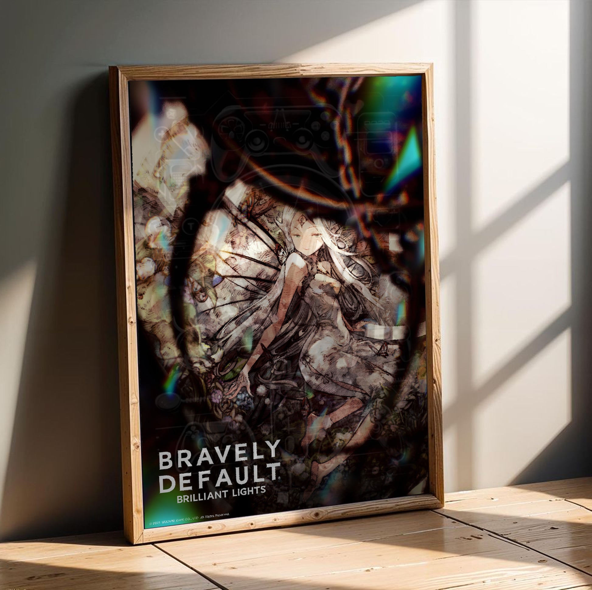 Bravely Default Brilliant Lights poster in a modern interior
