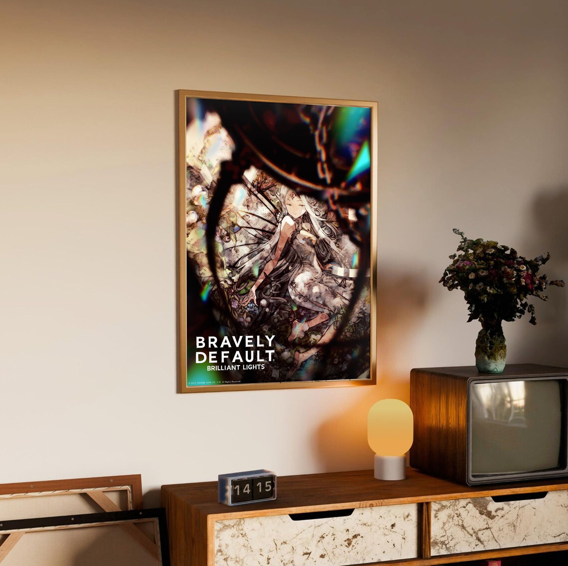 Bravely Default Brilliant Lights poster styled on a gallery wall