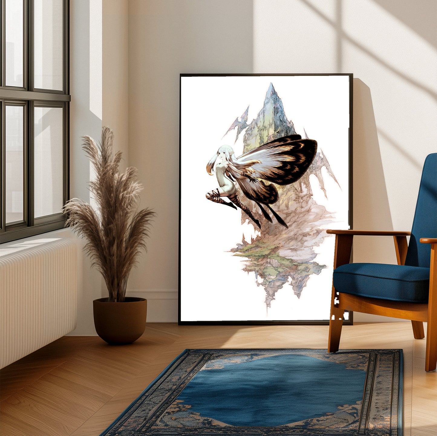 Bravely Default fairy poster on a living room wall