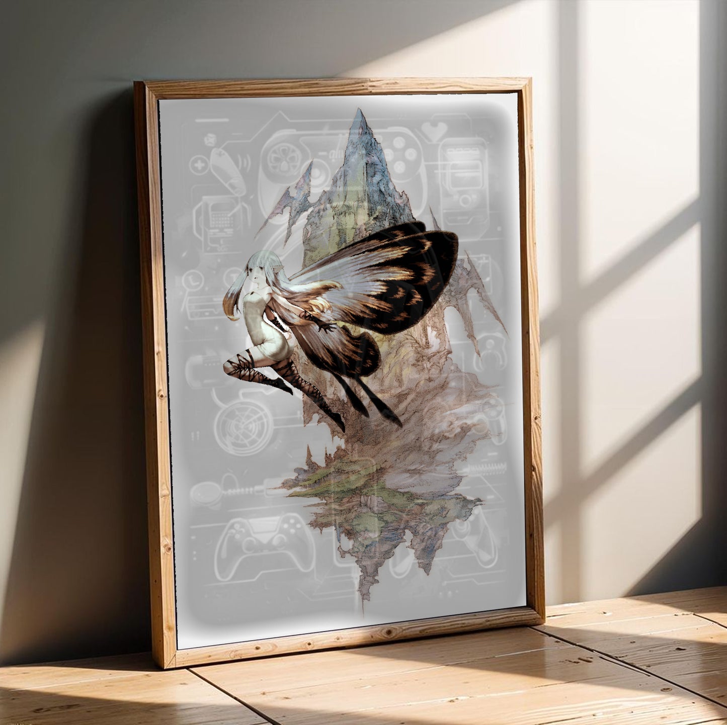 Bravely Default fairy poster in a modern interior